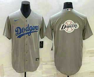 Men%27s Los Angeles Dodgers Grey Team Big Logo Cool Base Stitched Baseball Jersey